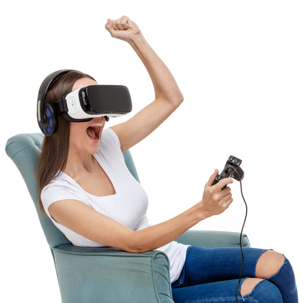 Woman with virtual reality goggles